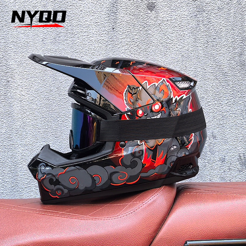 Mountain Biking Full Face Helmet - Orz Off-Road Driedelige Helm Downhill Woodroad